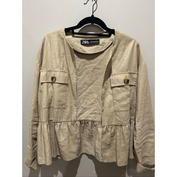 ZARA Viscose Blend Field Utility Jacket Open Front Peplum - Picture 2 of 7